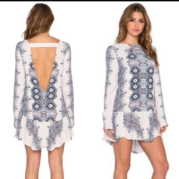 Free People Dresses & Skirts - Free People Smooth Talker Tunic Dress Cream/Blue Sz S